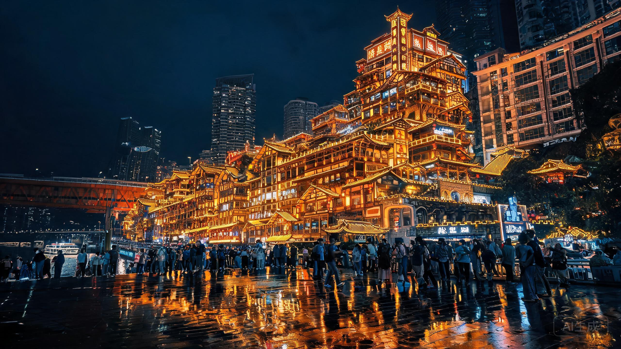 Hongya Cave at night